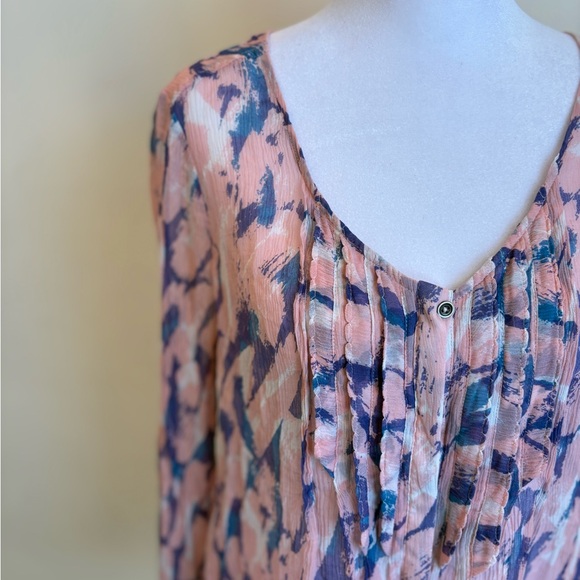 Maeve for Anthropologie Pink Blue Silk Sheer Abstract Blouse Size 10 - Picture 9 of 15